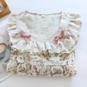 Women's Sleep Cotton Night Dress Nighties For Womens Spring Summer Floral Print Nightgowns Princess Pajama Dress Nightwear