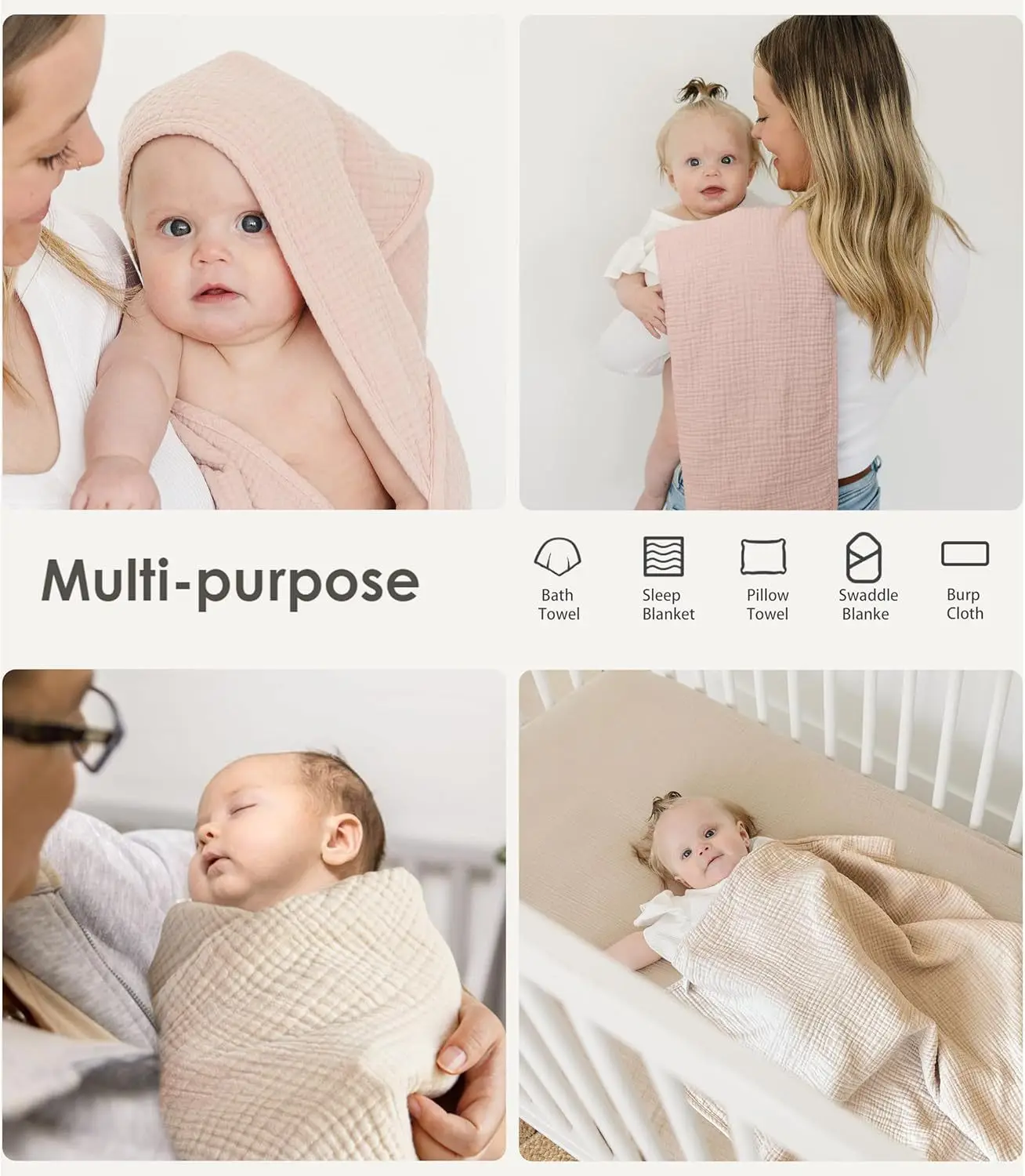 Muslin Hooded Baby Towels Cotton Ultra-Soft & Absorbent Baby Bath Towels with Hood for Newborn & Infant Newborn Kids Bedding