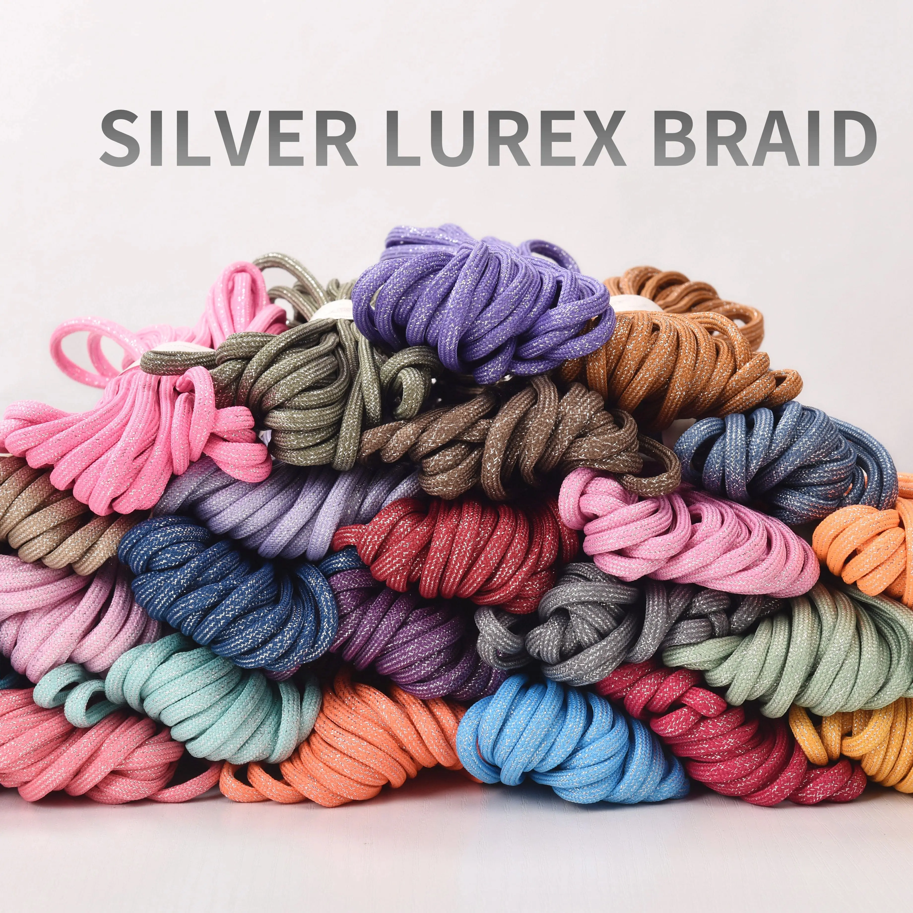 Silver Glossy Polyester Braid Rope with Shiny Lurex Metallic Finish - Ideal for DIY Jewelry Projects, 5mm x 10m