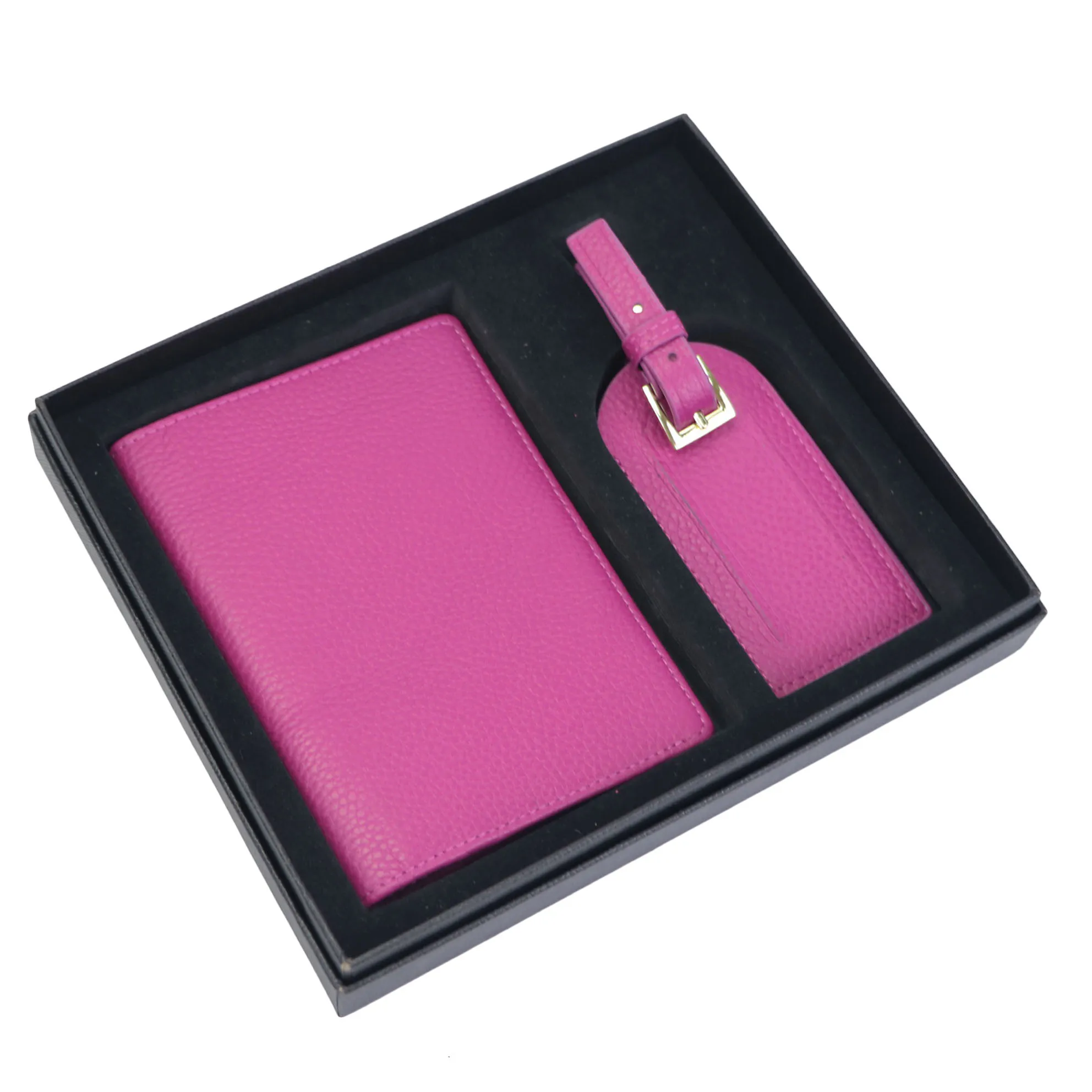 Coffret Cadeau Porte-passeport Et étiquette Bagage Meqaat - Cuir PU Motif Saffiano - Neuf