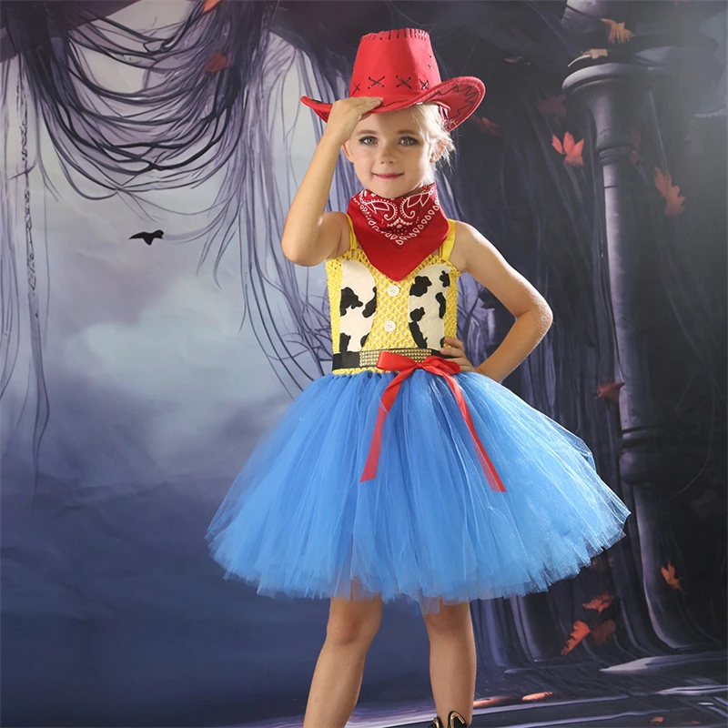 

Toy Cowboy Woody Jessie Cowgirl Cosplay Girls Tutu Dress With Hat Scarf Outfit Birthday Party Fancy Dress Kids Halloween Costume