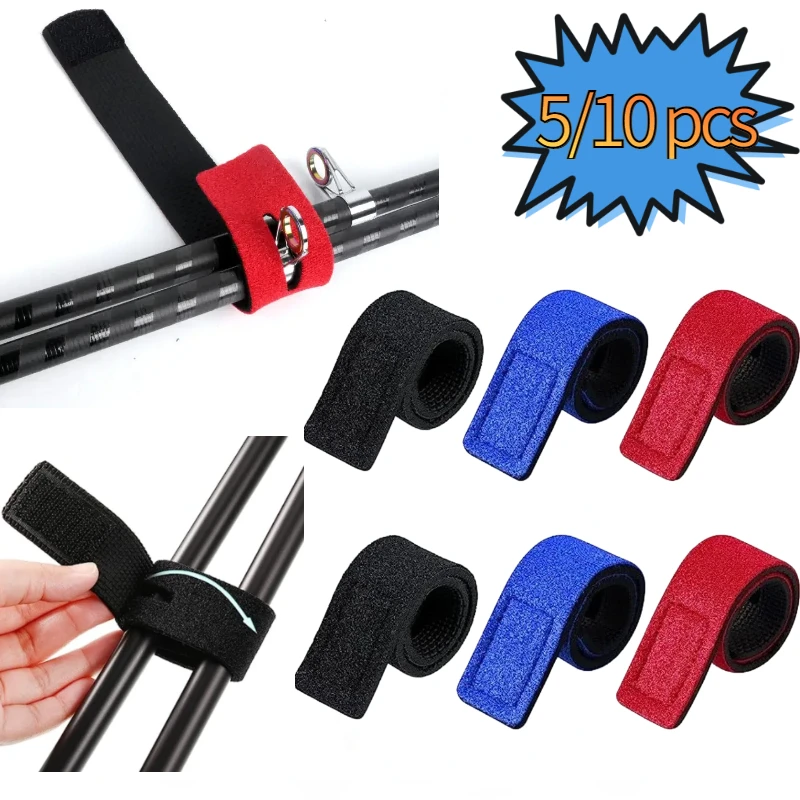 5/10Pcs Fishing Rod Tie Holder Strap Non-slip Belt Tackle Elastic Wrap Band Pole Holder Fastener Ties Reusable Bandage Fastener 1