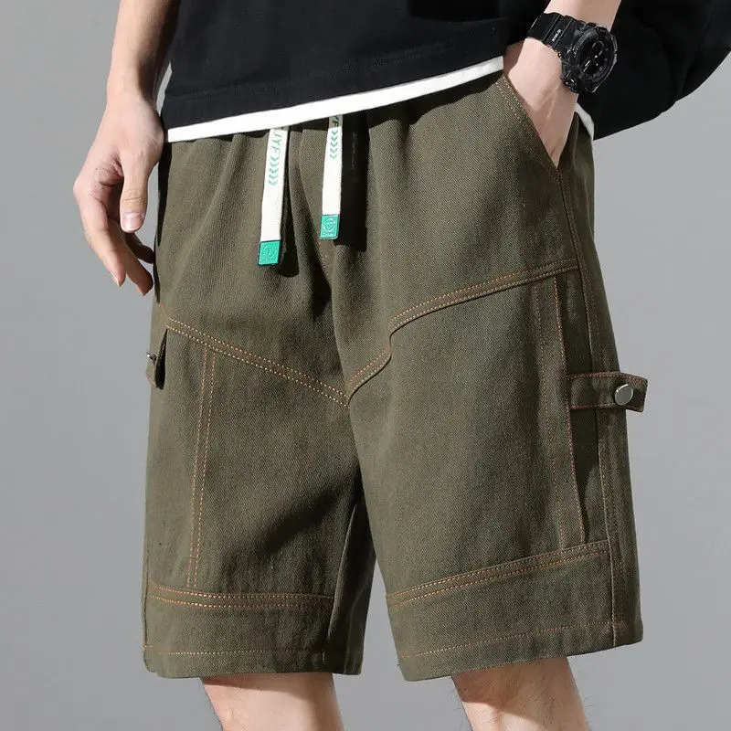 2023 New Summer Fashion Trend High Waist Lace Up Panel Pocket Open Line Decoration Casual Loose Oversize Men's Casual Pants