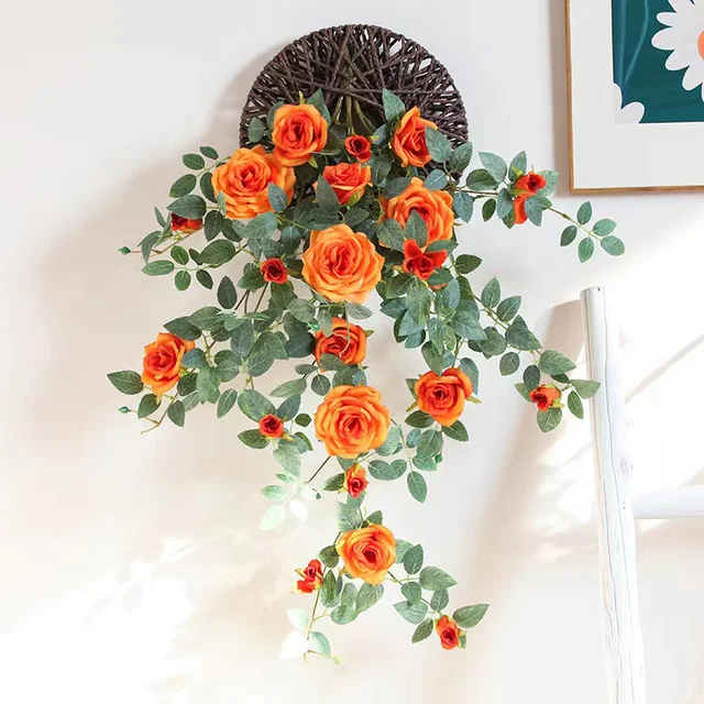 Artificial Sweetheart Roses Vine Silk Flowers Rattan