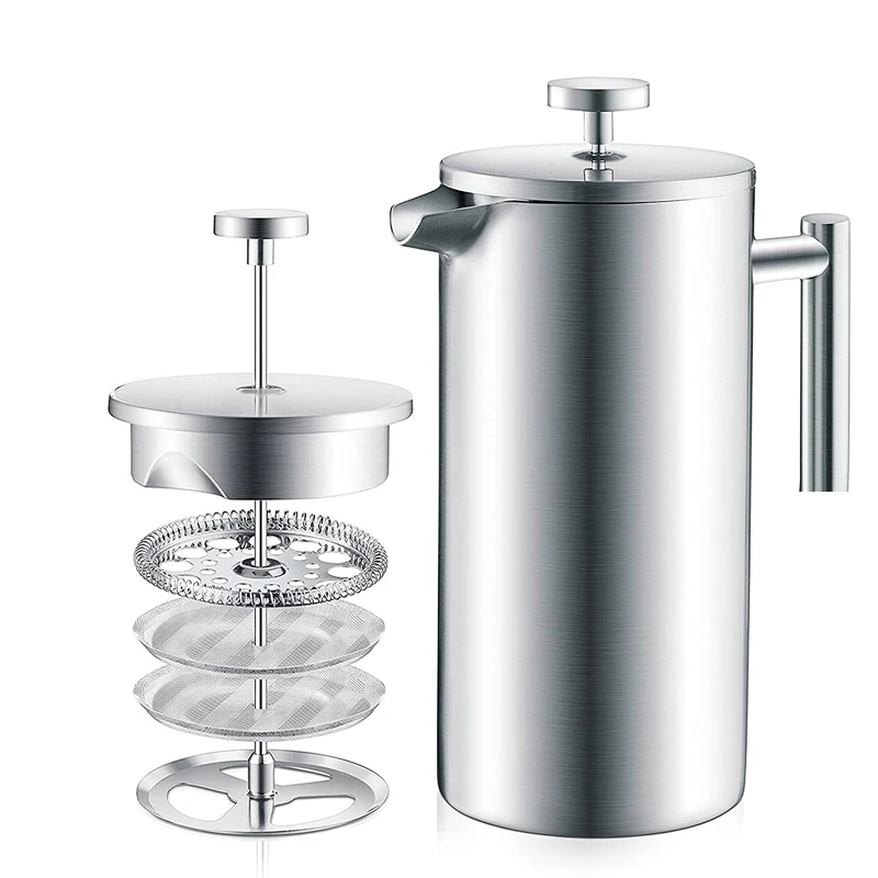 Coffee Maker French Press Stainless Steel Espresso Coffee Machine Double-Wall Insulated Tea Maker Pot 1000ml