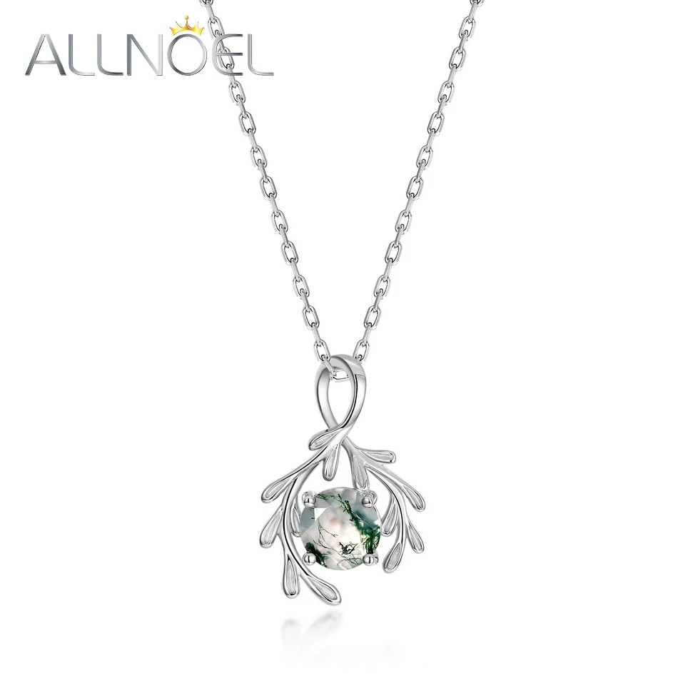 

ALLNOEL Natural 7*7mm Green Moss Agate Pendant 925 Sterling Sliver Necklace for Women Unique Wedding Gifts Fine Jewelry Healing