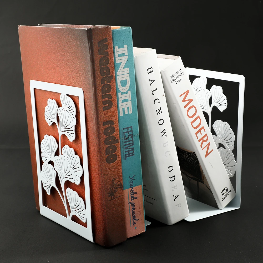 Book Organizer Book Holder 2Pcs Ginkgo Leaf Bookend Metal Bookends for Office Desktop Home