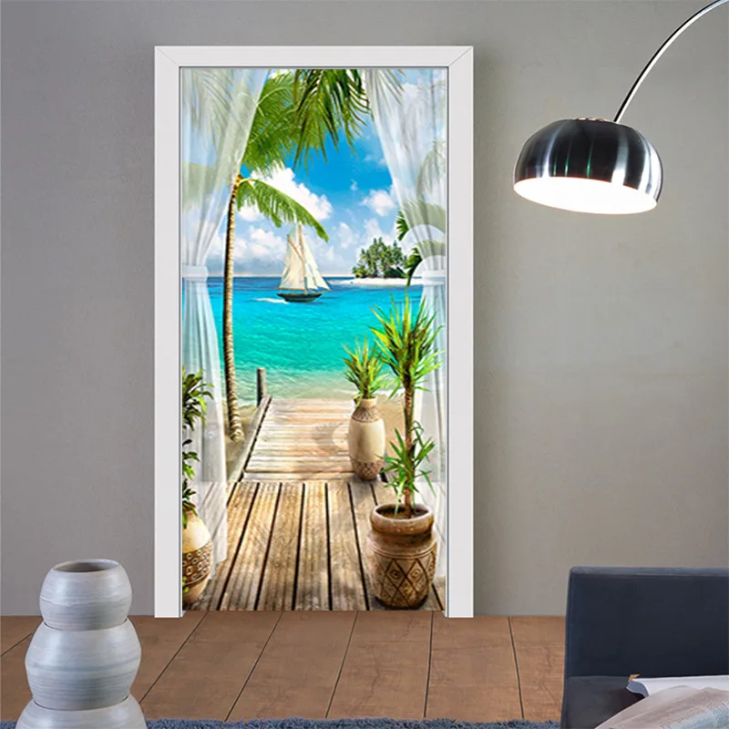 door wallpaper stickers PVC Self-Adhesive Waterproof Door Sticker Modern 3D Vision Abstract Line Wallpaper Living Room Bed Study Home Decor Art Poster