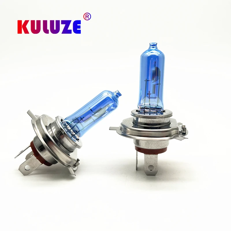 KULUZE 2개 H4 크리스탈 슈퍼 화이트 할로겐 전구 55W 하이 로우 램프 자동차 헤드 램프 라이트 자동차 스타일링 자동차 조명