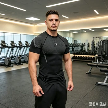 T-Shirt da Uomo per Corsa all'Aperto, Top per Esercizi in Palestra, Abbigliamento Traspirante ad Asciugatura Rapida, Magliette Aderenti per Allenamento e Fitness