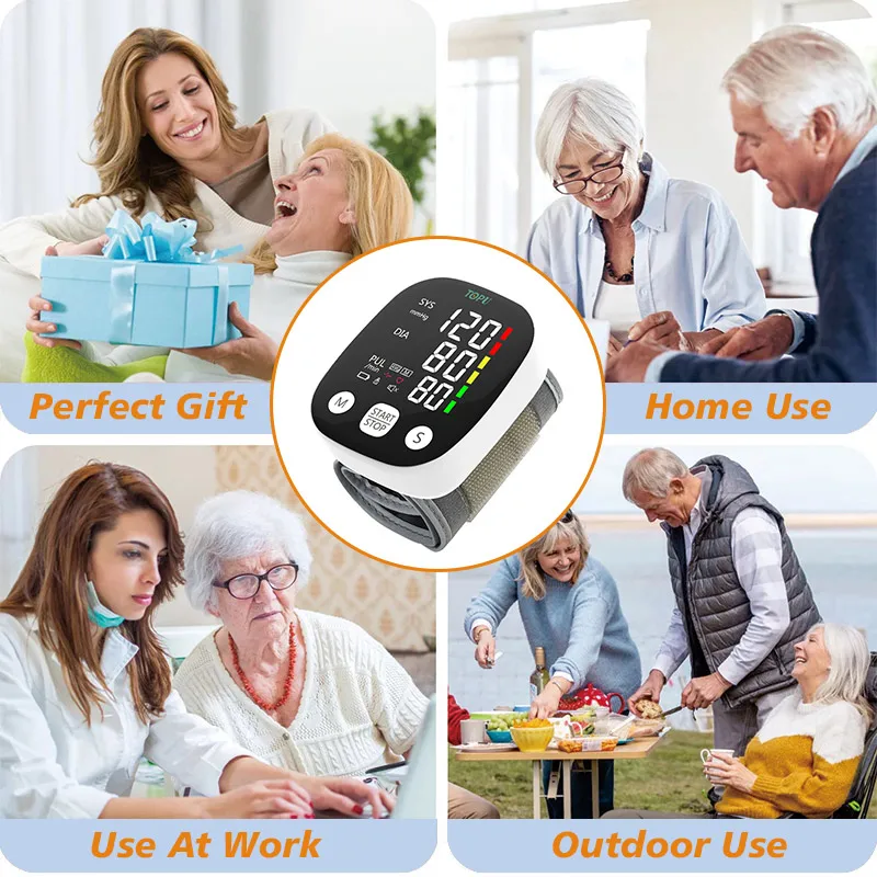 TOPU MEDICAL LED Screen Wrist Sphygmomanometer Wrist Digital Tensiometer Digital Blood Pressure Monitor With Voice Function