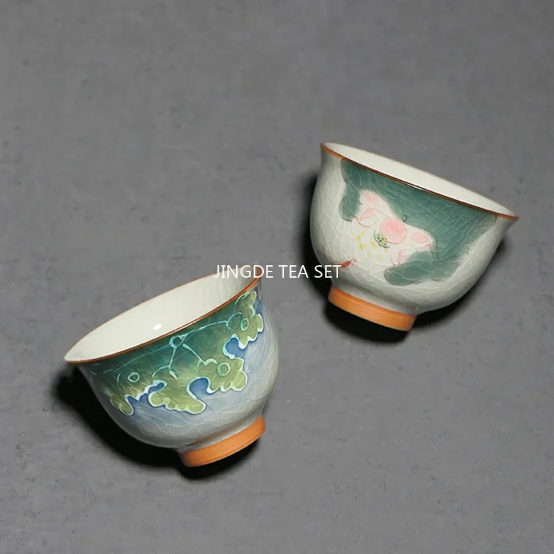 100ml Chinese Tradition Ceramic Tea Cup Handmade Ice-cracking Glaze Lotus Pattern Tea Bowl Teacup Household Teaware Master Cup