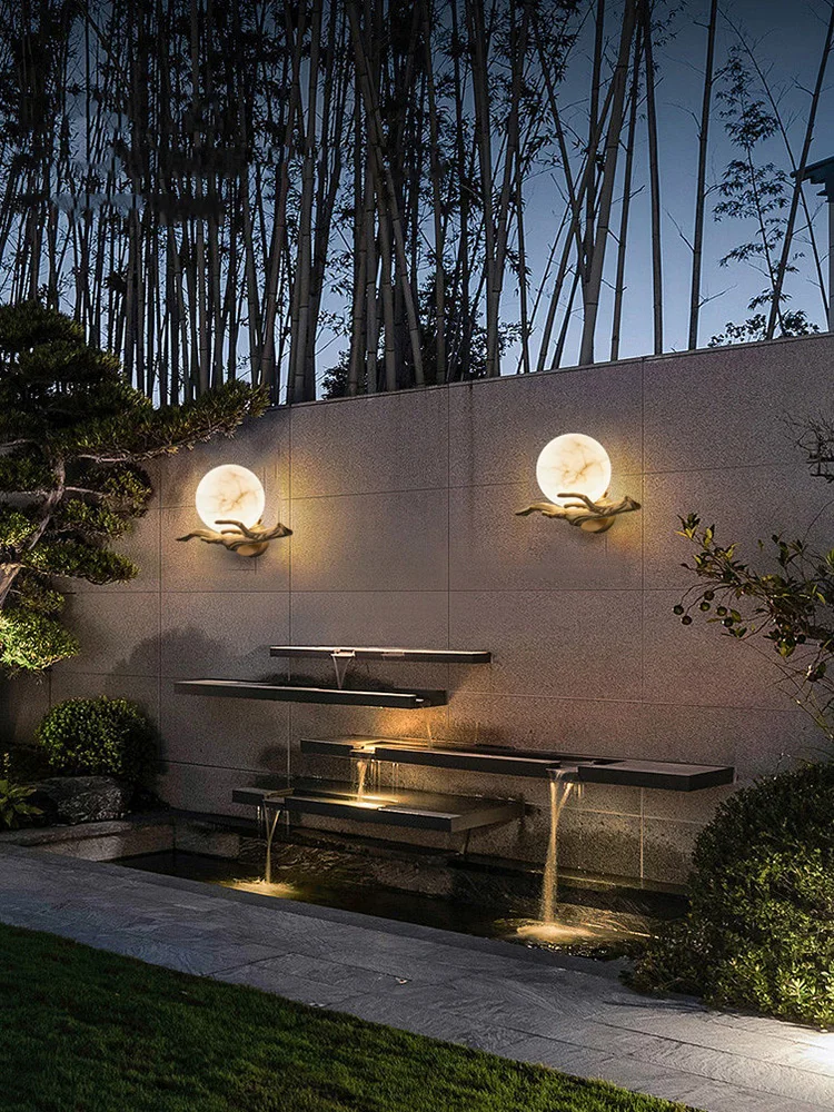 Outdoor Waterproof Wall Lamp New Chinese Style Copper Wall Lamp Outdoor Landscape Garden Garden Marble Moon Balcony Light