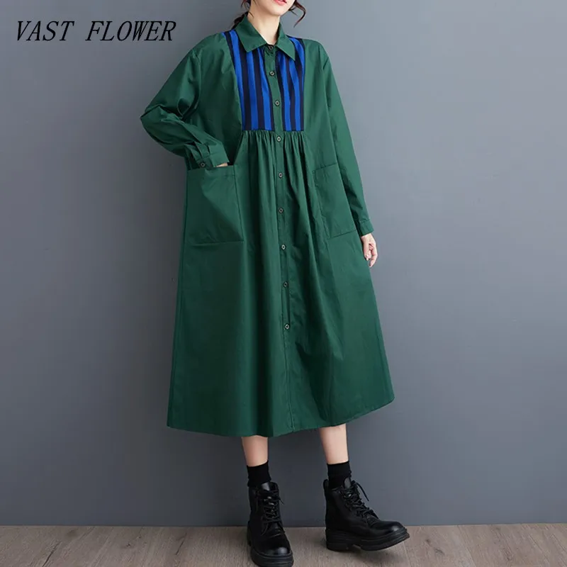 

Женское винтажное платье-рубашка, повседневное Свободное длинное платье большого размера с длинным рукавом, элегантная одежда, весна-осень 2023