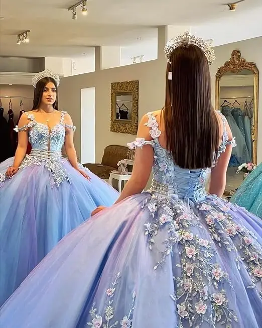 

Princess Off The Shoulder Ball Gown Quinceanera Dress Beaded Birthday Lilac Vestidos De Novia Appliques Graduation Gown Lace Up