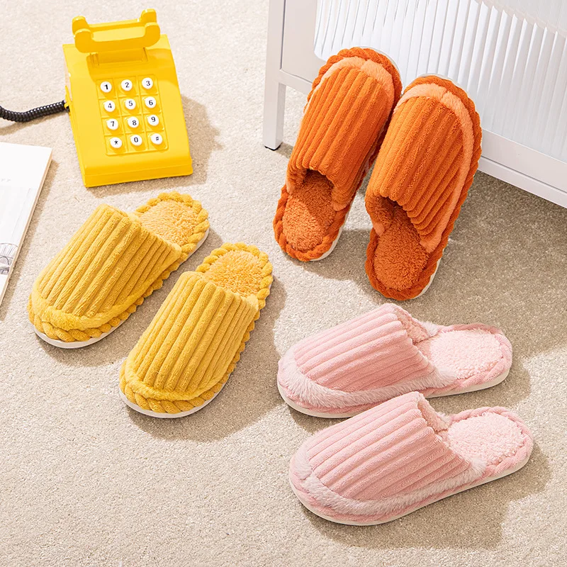 Winter Warm Cotton Female Slippers Men and Women Home Mute Household Non-slip Warm Slippers Shoes Soft Thick Bottom Slippers