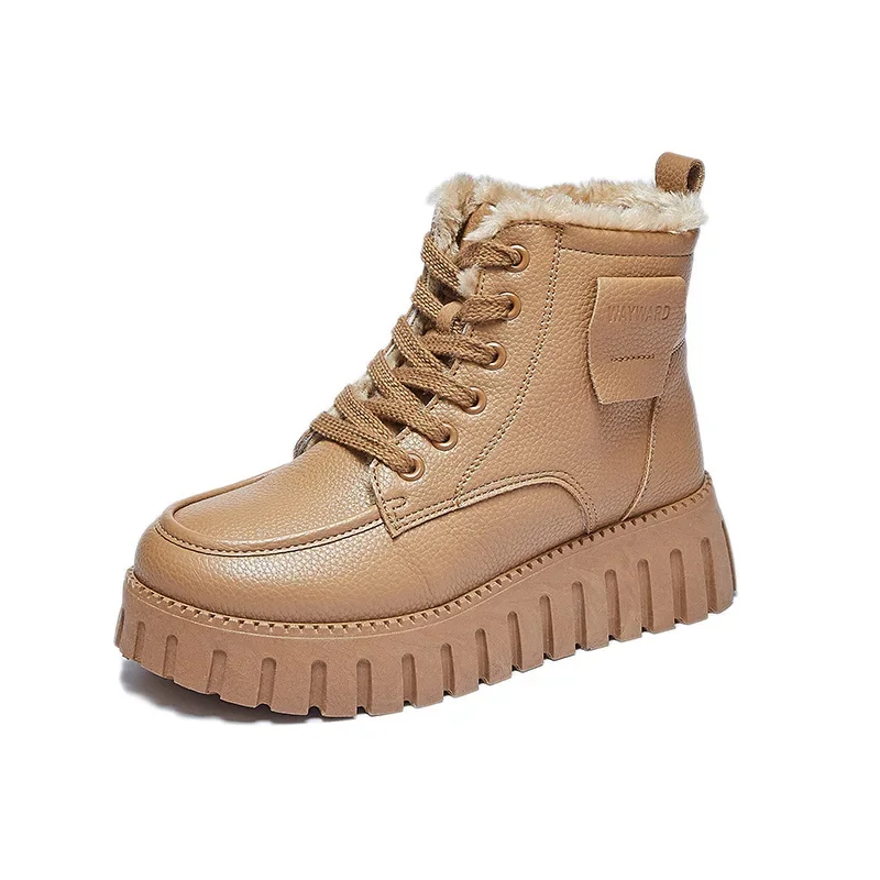 

2024 Winter New Designer Platform Boots for Women High Top Fashion Casual Warm Cotton Shoes Female PU Leather Snow Boots Ladies