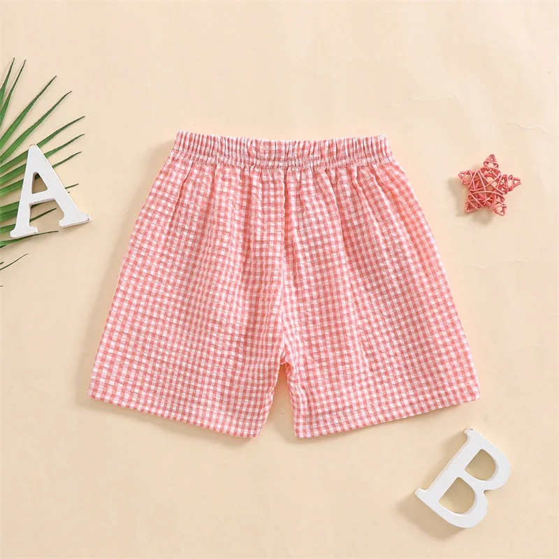 Summer Kids Toddler Boys Girls Shorts Plaid Print Casual Elastic Short Pants Cute Clothes