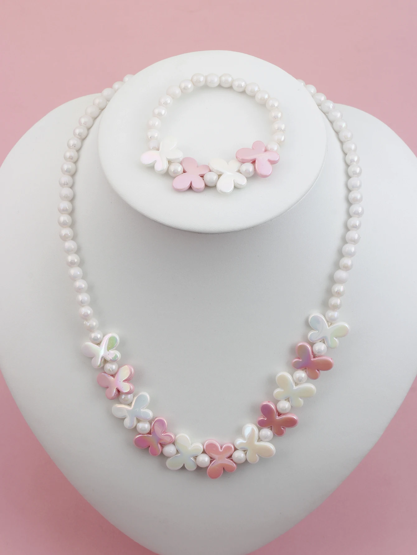 2pcs Girls Butterfly Decorated Jewelry Sets Beaded Necklaces and Bracelets for Daily Wear jewelry sets,jewelry set