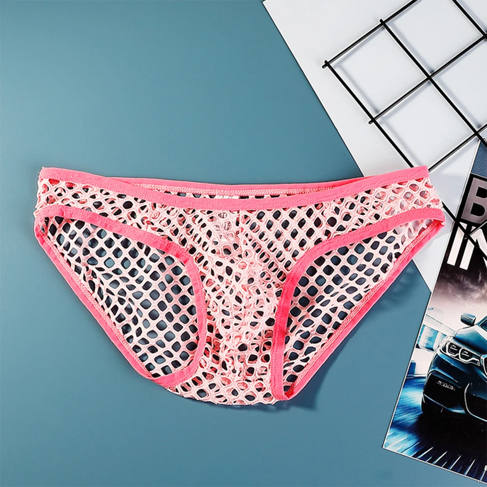 Mens Transparent Mesh Underwear See Through Panties Man Hollow Out Underpants Lowrise Bulge