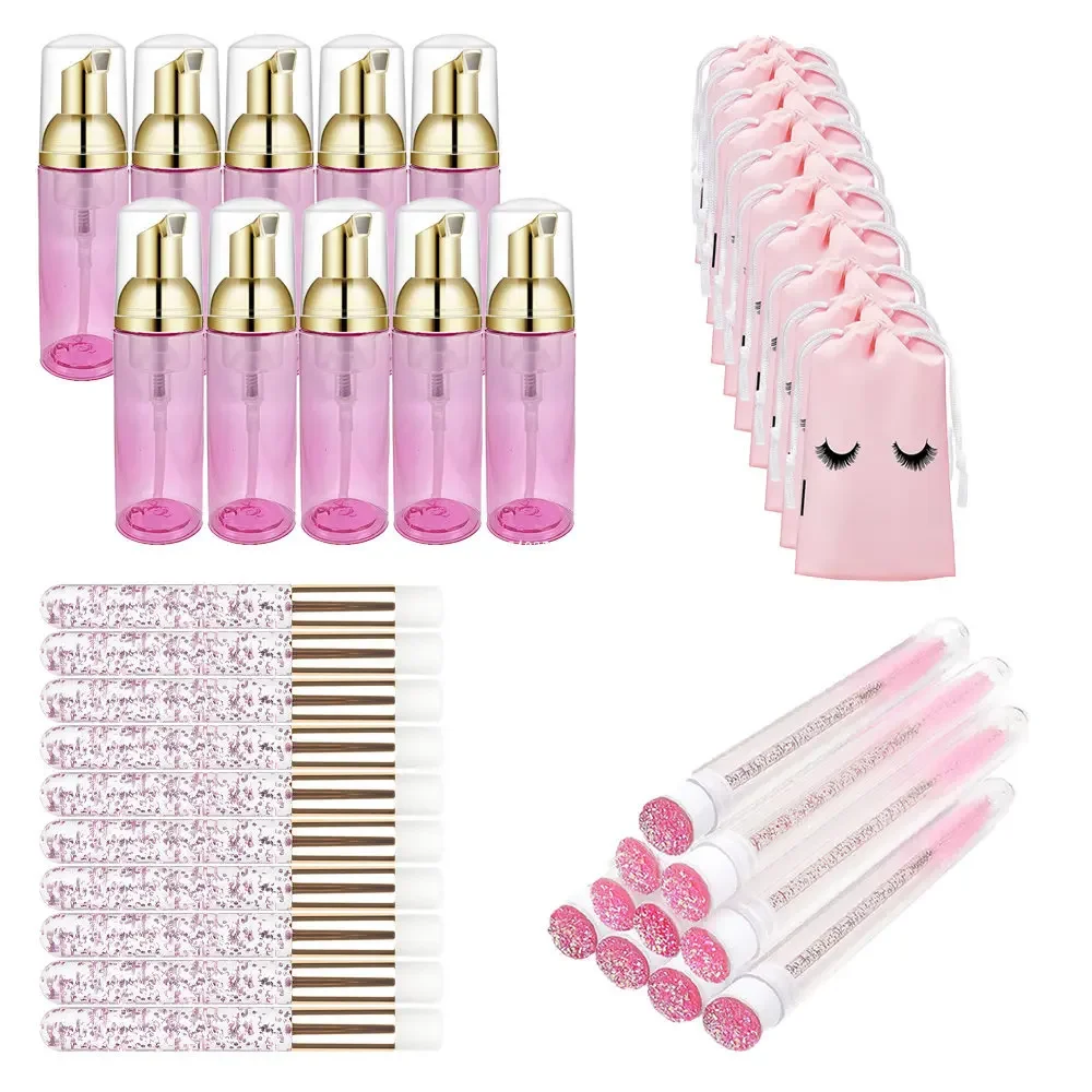 Eyelash Cleansing Bottle 60ML Transparent Green Plastic Foam Pump Grafting Eyelash Cleaning Brush Reusable
