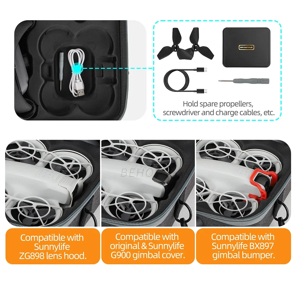 Custodia Rigida Da Trasporto Per Drone DJI Neo | Borsa Con Tracolla Per DJI Neo Fly More Combo | Organizer Per Drone, RC-N3, 6 Batterie E Accessori - 5