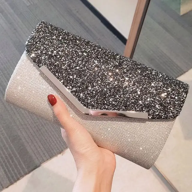 PU Tawv Khoom kim heev Cov poj niam yav tsaus ntuj Hnab Sequins Clutch Party Noj hmo Hnab Poj Niam Hnav Lub xub pwg rau lub xov tooj txawb Hnab Handbag 1