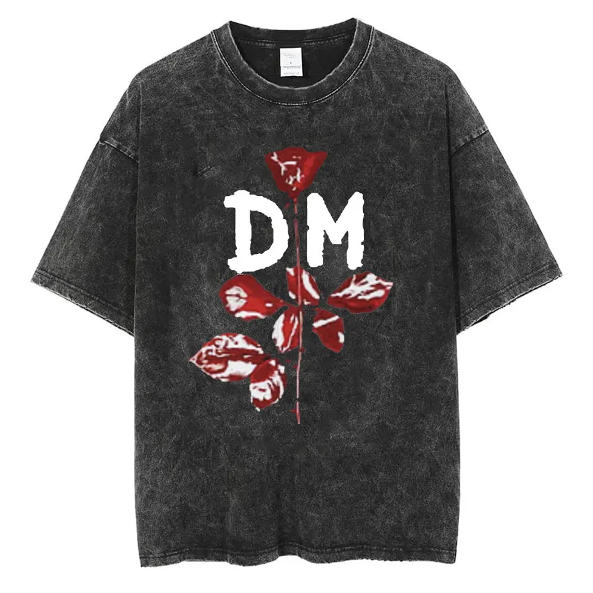 Rock Band Depeche Cool Mode Memento Mori Vintage Washed Tee Shirt Uomo Hip Hop Gothic Oversize T-Shirt Unisex Punk Streetwear
