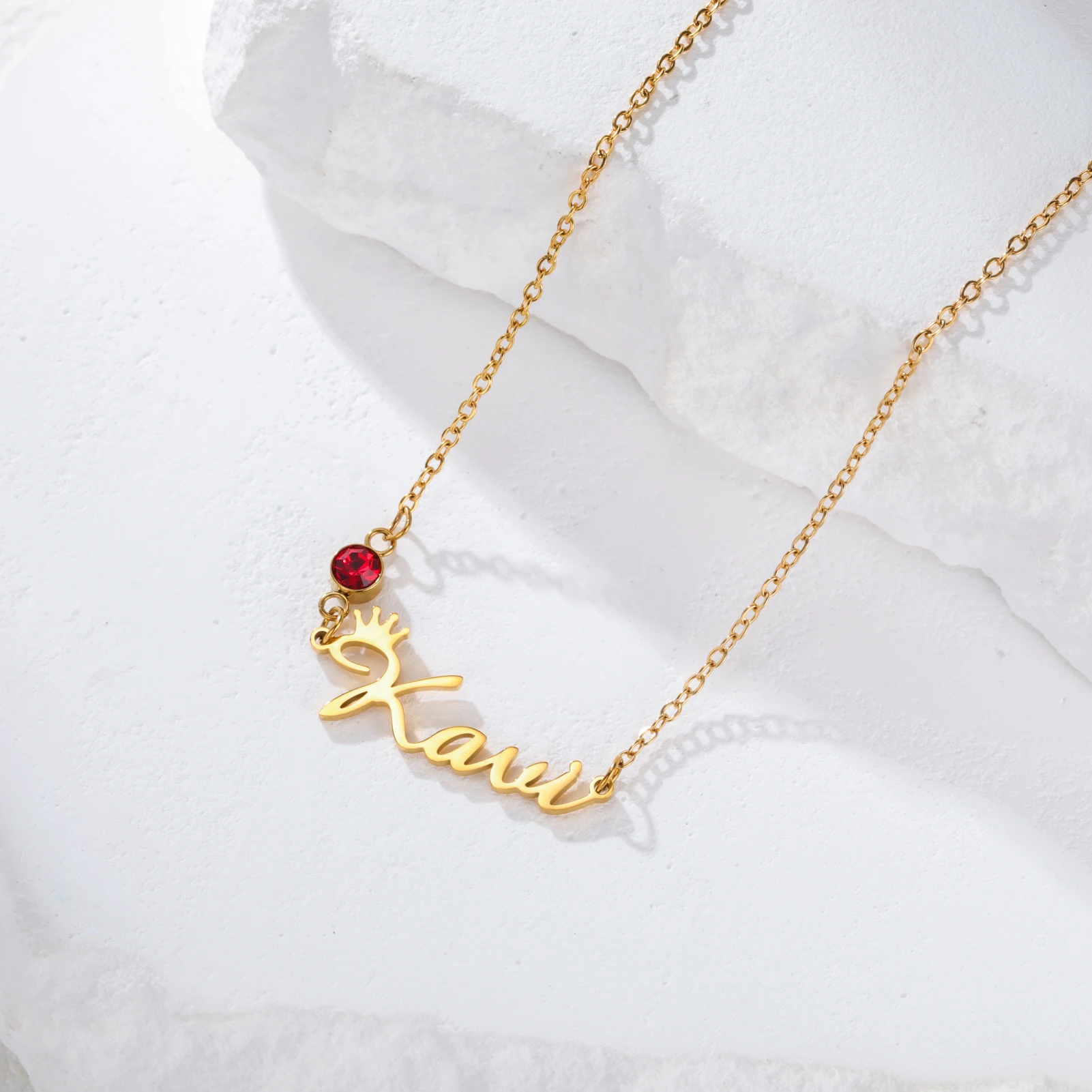 COOLTIME Halskette mit individuellem Namen und Geburtsstein-Anhänger für Damen, Edelstahl, modisch, personalisierbar, Halskette, Schmuck, Geburtstagsgeschenke – Detail 12
