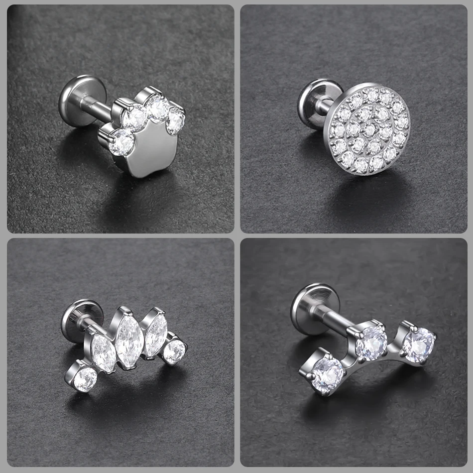 1PC Titanium Crystal Flower Tragus Piercing Earring 16G Internally