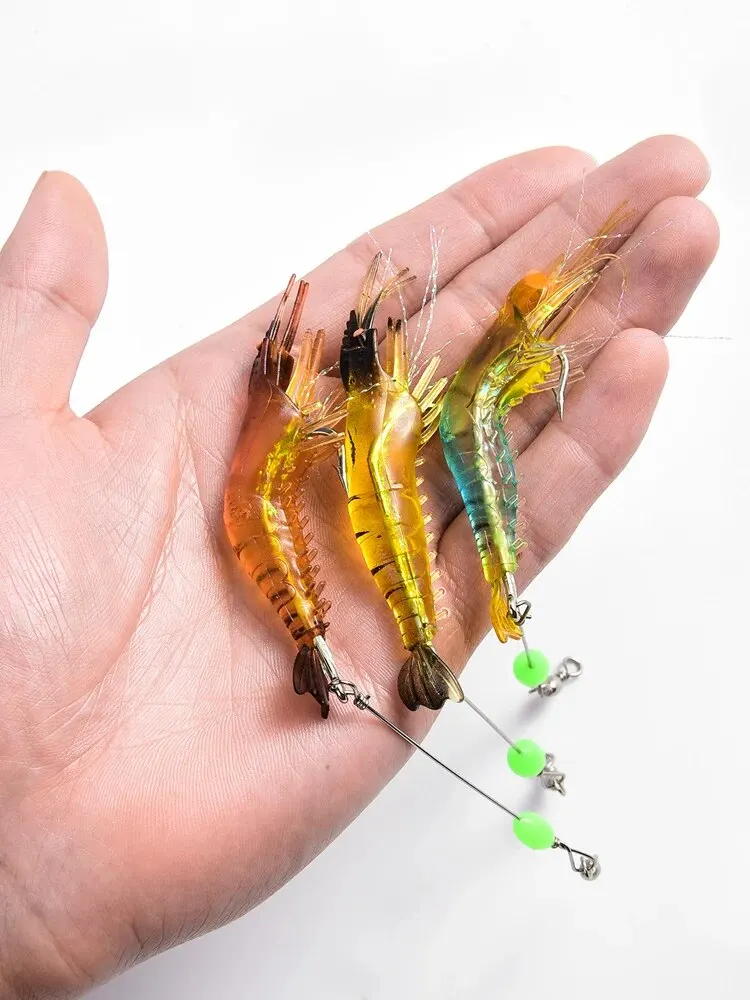 Description Picture 4 of item7PCS/Lot Shrimp Soft Fishing Lure 9cm/6g Artificial Bait With Luminous Bead Swivels Hook Lifelike Shrimp Lure Carp Fishing Bait