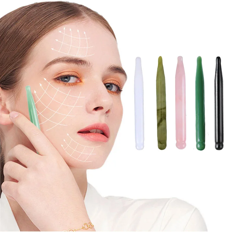 Natural Jade Rose Quartz Face Acupuncture Pen Guasha Massage Stick Obsidian Trigger Point Scraping Eye Jade Massager Beauty Tool wholesale natural stone crystal massage stick rose quartz wand face head eye massager body neck health skincare acupuncture pen