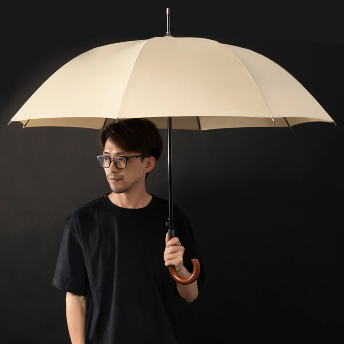Long Large Men Business Umbrella 8K Windproof Wooden Handle Black Gray Pagoda