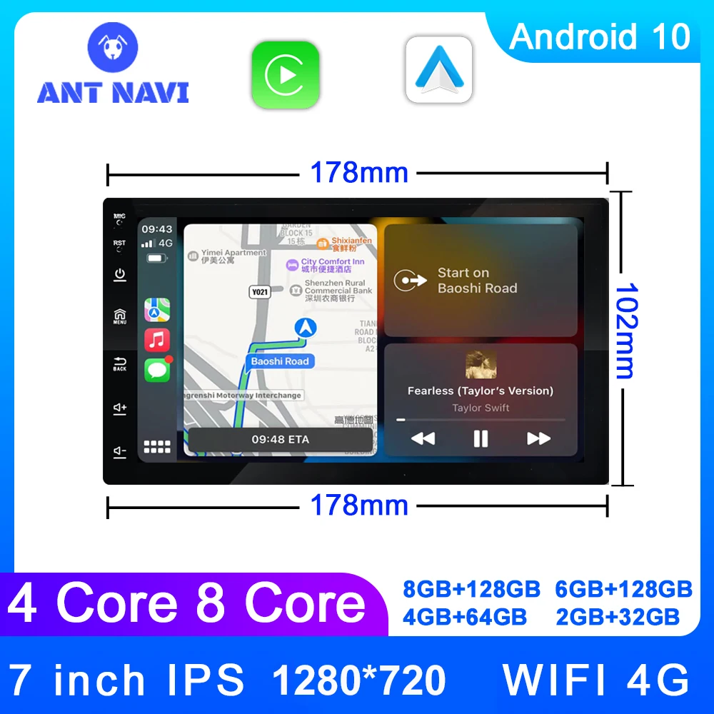 Radio Coche Android DIN 2 Bluetooth 7 Pulgadas 2GB 64GB Apple Carplay  Inalámbrico Android Auto, Radio
