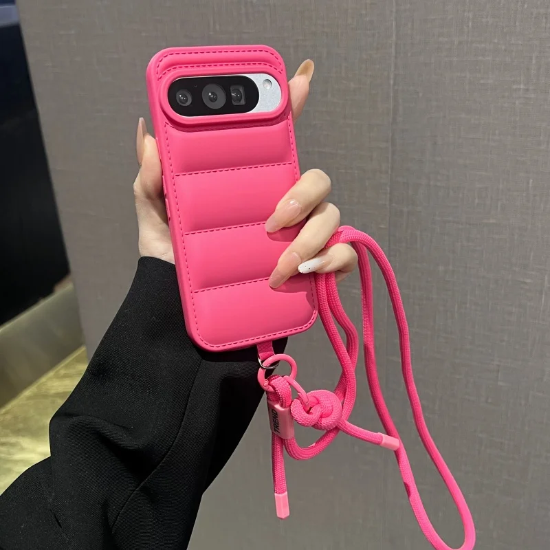 Versatile Crossbody Fashion Down Jacket Case with Adjustable Lanyard - Long Strap Solid Color Soft Cover
