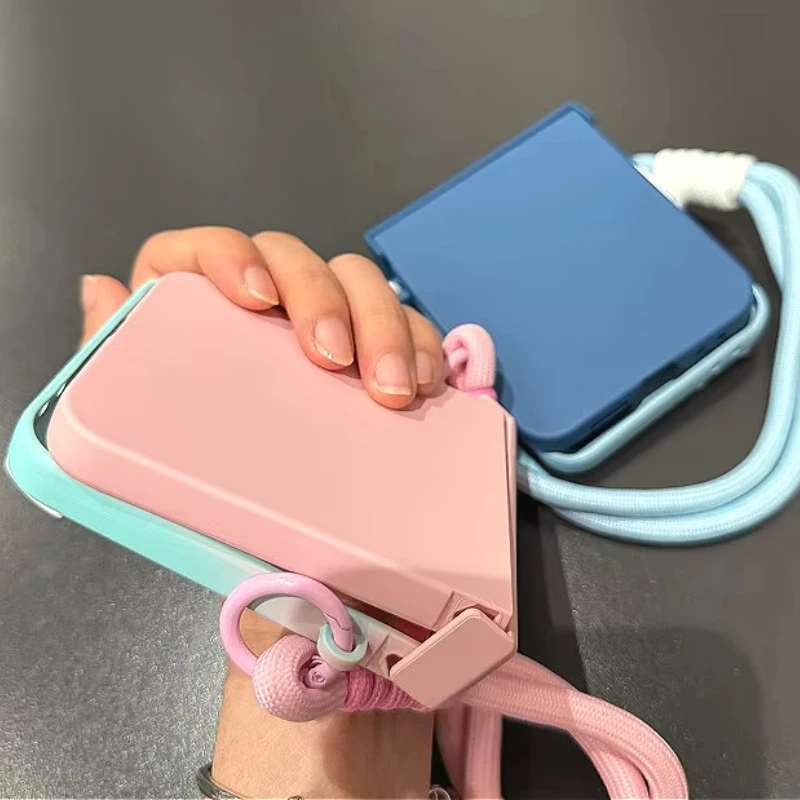 Gradient Color Skin Feel Case with Lanyard and Hinge Cover