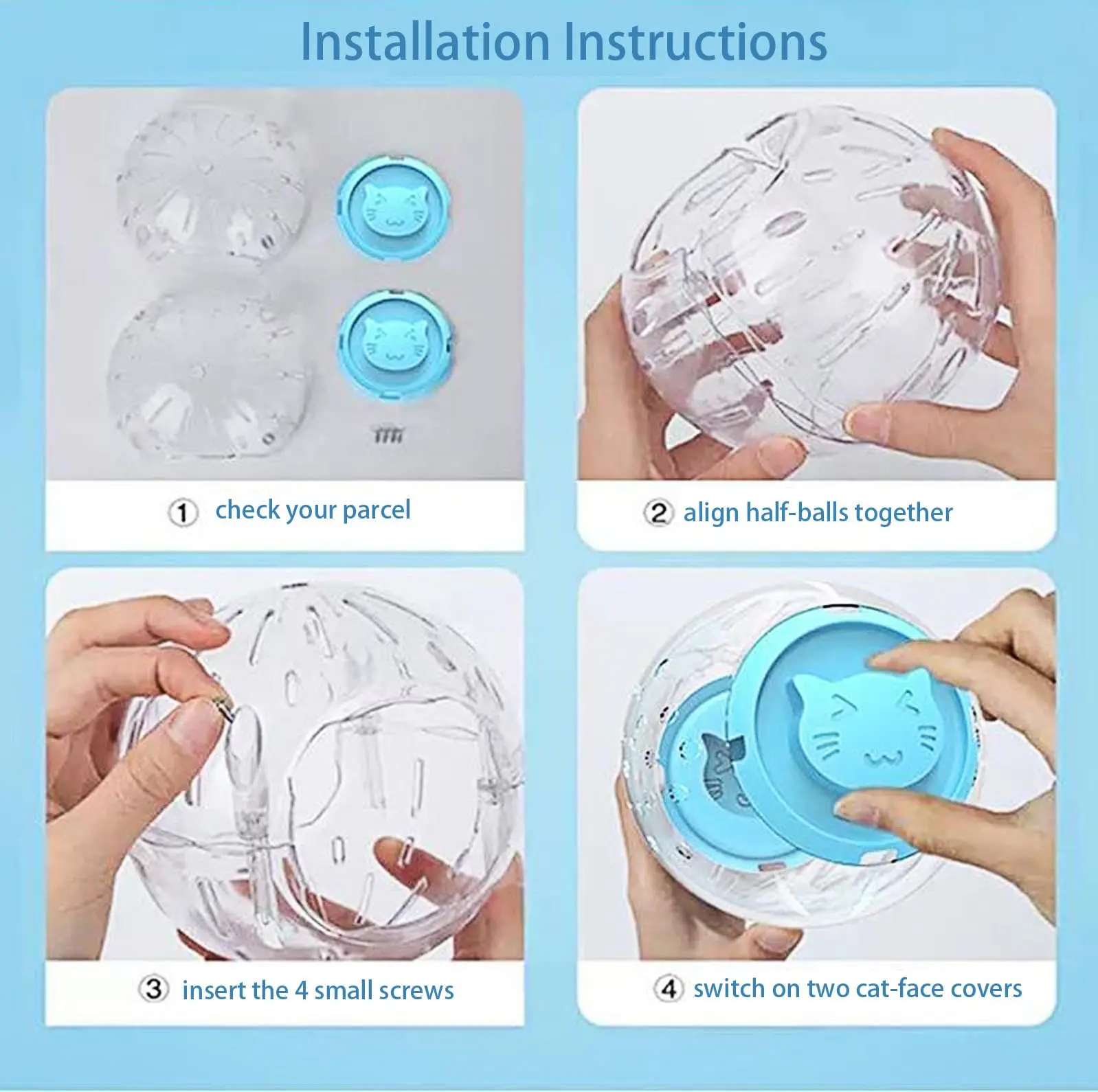 BenePoint Hamster Ball, Clear Guinea Pig Ball Hamster Wheel, Cute Running Ball Toy with Breathable Holes, Cat-Fa