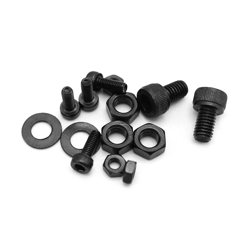 High Strength 12.9 Grade Black Hex Socket Head Cap Screws with Flat Washer and Nut Assortment Kit M2.5-M5 for Industrial Machine
