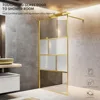 Shower Glass Door, Modern Grid Shower Door 34 * 78 Inch, 5/16"(8mm) Clear Tempered Glass and Fluted Glass Shower Panel 2
