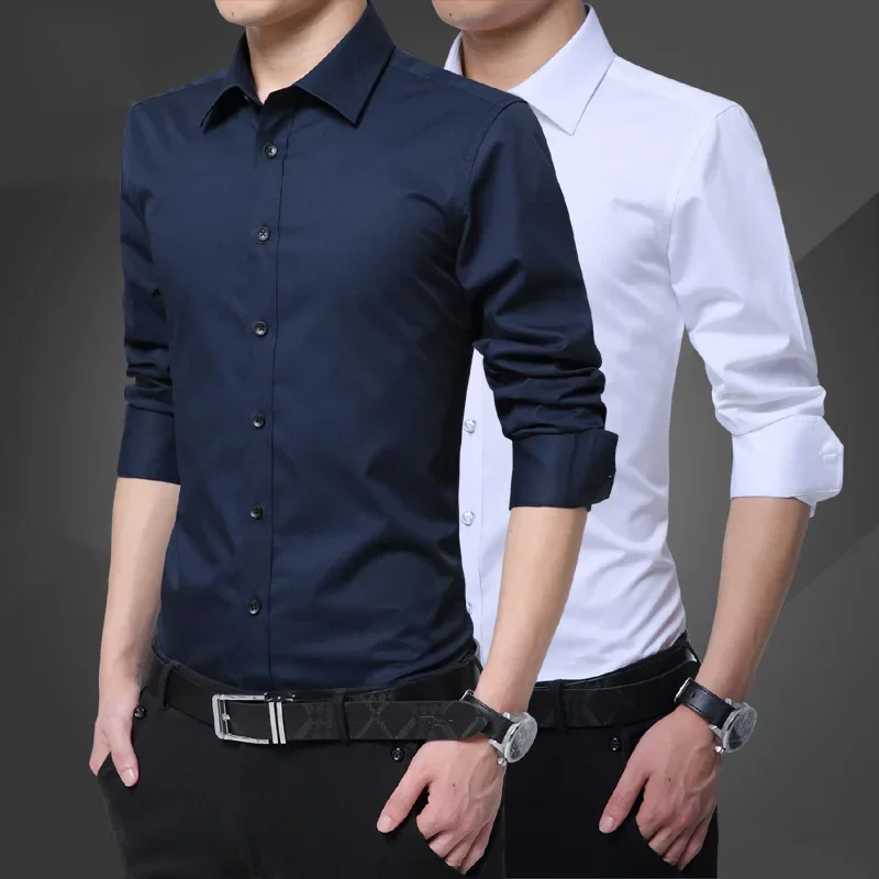 Slim Fitting Men's Dress Shirts Korean Version Business Man Tops & Tees Long Sleeve Anti Wrinkle Non Ironing Shirt Size S-8XL