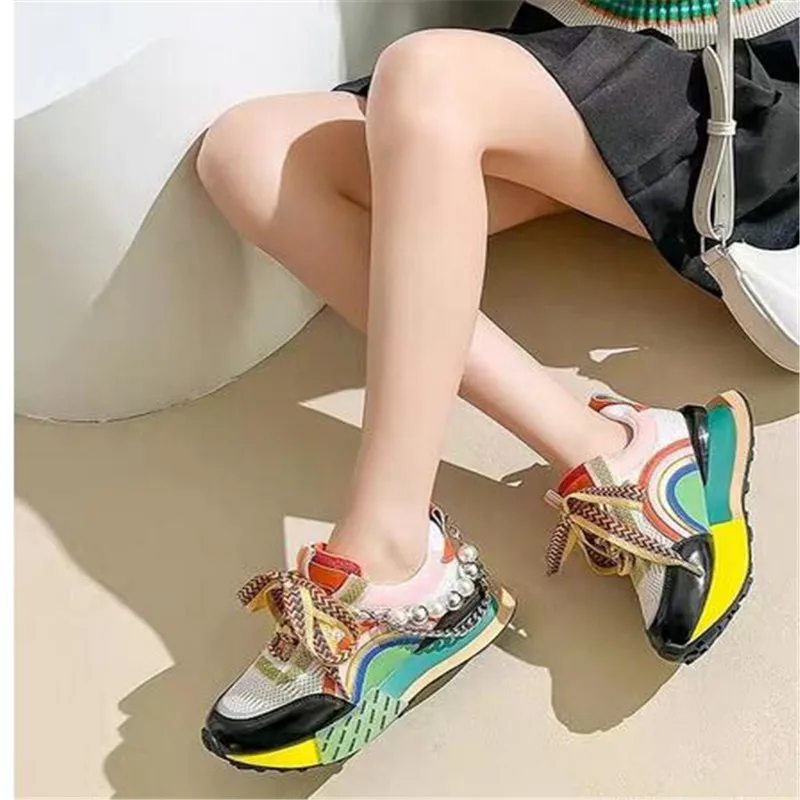 Women's Sneakers Original Design Pearl Chain Shoes Women Fashion Colorful Original Bottom Casual Sneakers For Girl