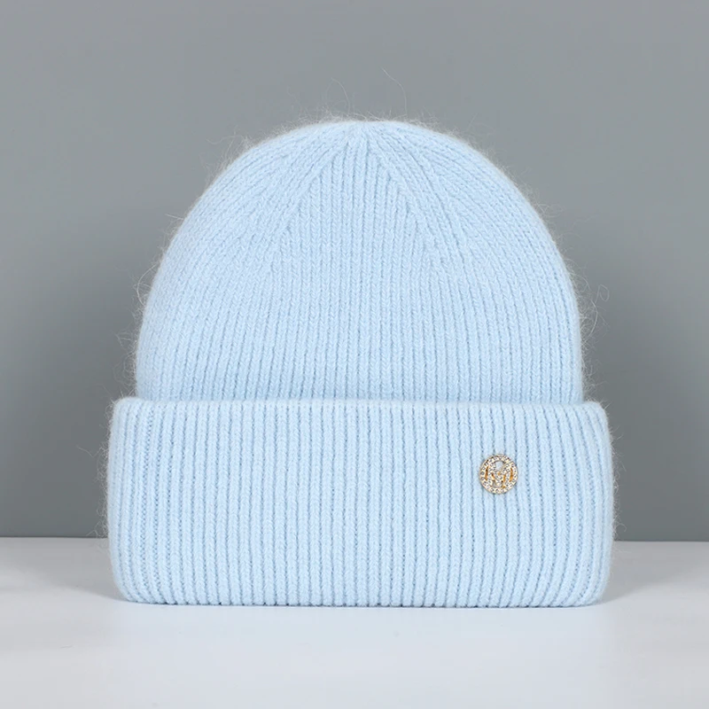 Women's Fashionable Real Rabbit Fur Winter Beanie - Warm and Stylish Solid Hat