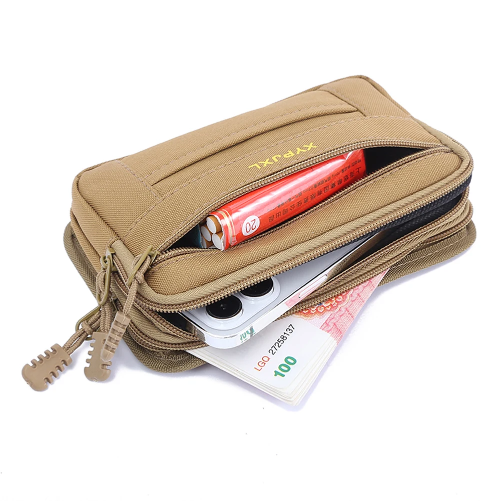 Multi Layer Men Phone Pouch Belt Waist Bag Fanny Pack Canvas Purse Mobile Phone Bag Small Pocket Design Belt Pouch Bag for Phone