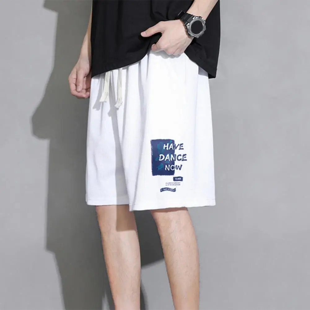 

Adjustable Waistband Shorts Summer Sport Shorts Wide Leg Waffle Texture Fitness Shorts Summer Streetwear with Elastic for Active