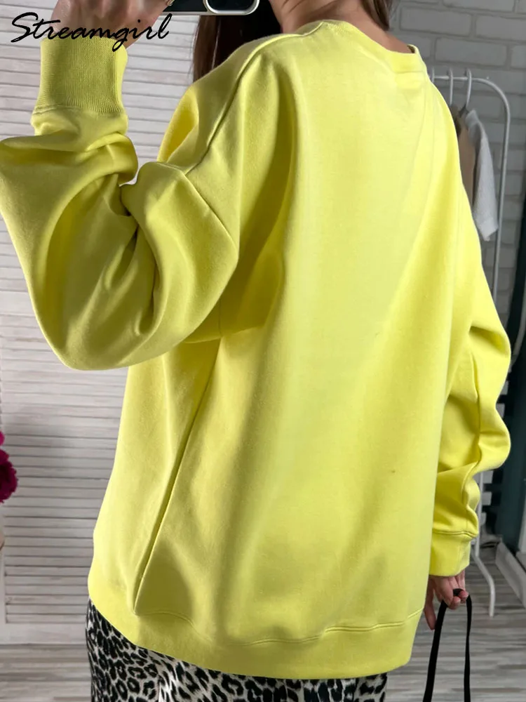 Women Sweatshirts No Hood Oversized Cotton Long Sleeve Tops Basic Solid O Neck Sweatshirts For Women Oversized Pullovers Spring 4