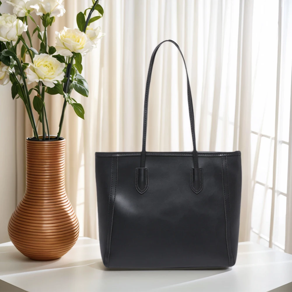 Leather Retro Tote Bag for Women Zipper Closure Shoulder Handbag Solid Top Handle Bag Simple Shoulder Bag for Work & Daily Use