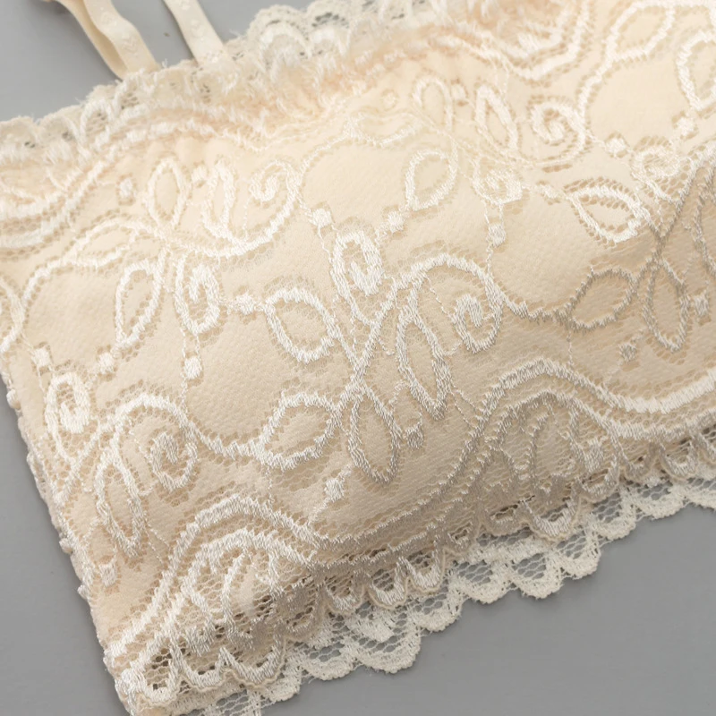 2021 Female Summer Crop Tank Top Women Fashion Deep V Lace Bras Embroidery Floral Tank Top Bra Wrapped Chest Camisole Padded Bra