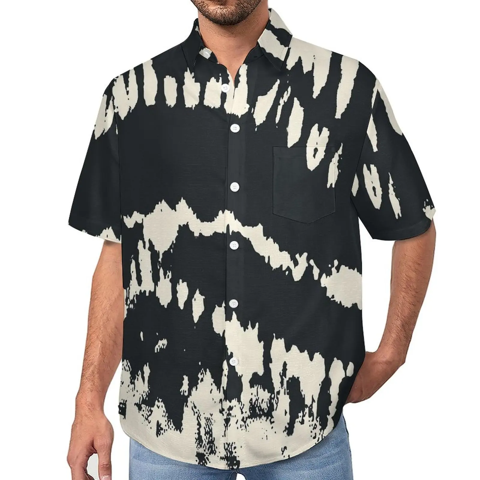 

Black Tie Dye Casual Shirt Abstract Print Beach Loose Shirt Hawaiian Fashion Blouses Short-Sleeve Graphic Oversized Top