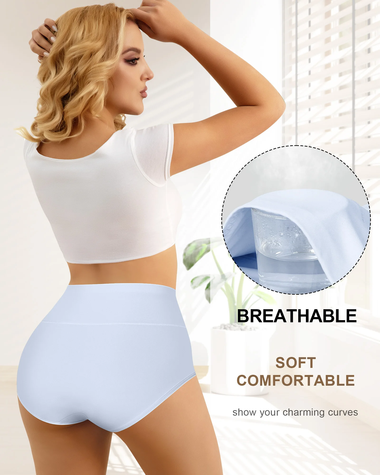 MEIYATING Women's High Waisted Underwear Tummy Control Stretch Soft Comfy Breathable Nylon Full Coverage Panties Briefs 4 Pack 4