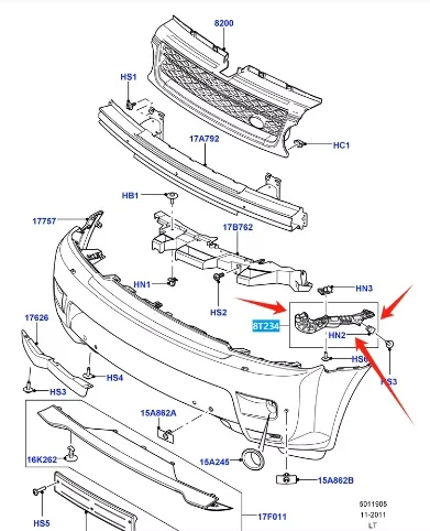 LR015103 랜드로버 레인지로버 스포츠 2010-2013용 프론트 범퍼 마운팅 브래킷 RH